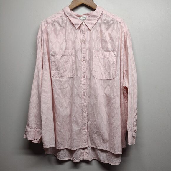 Wonderly Button Down Shirt Women Plus Size 4X Pink Cotton Spring Casual Feminine - Picture 1 of 8